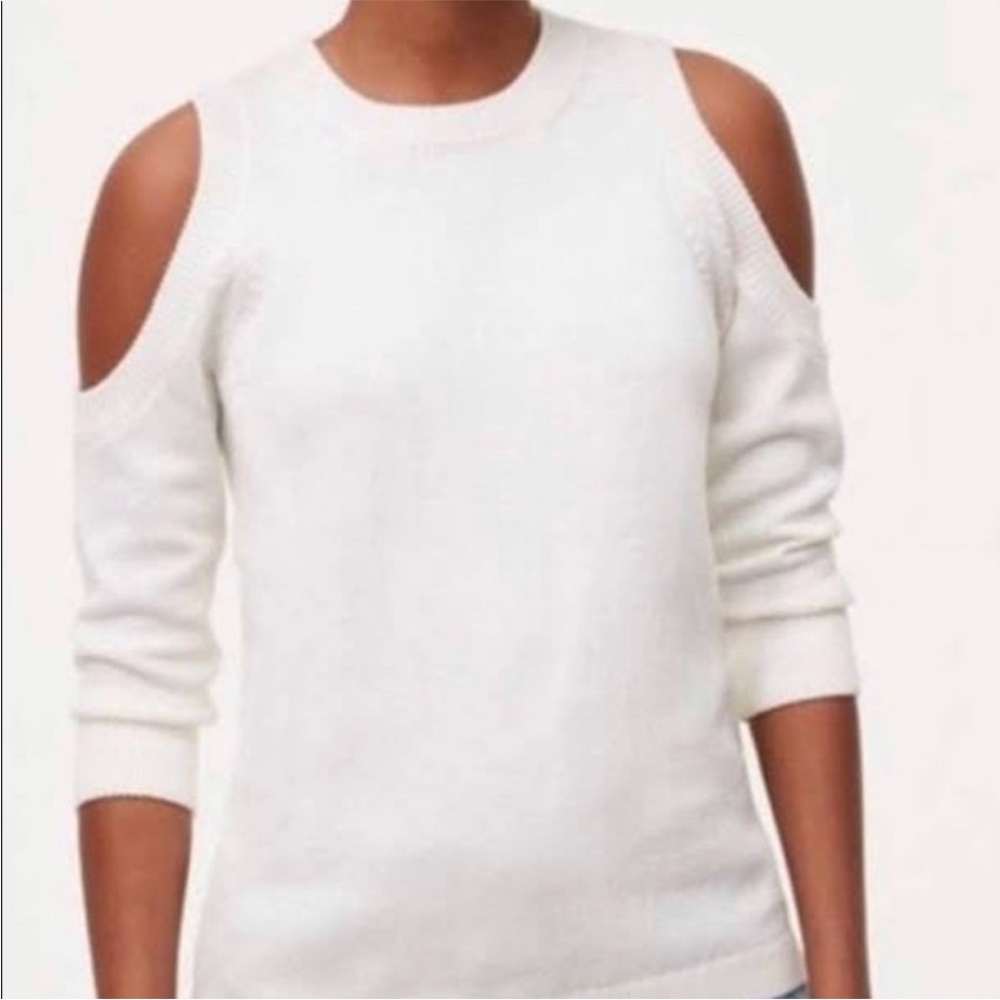 Loft cream colored cold shoulder sweater